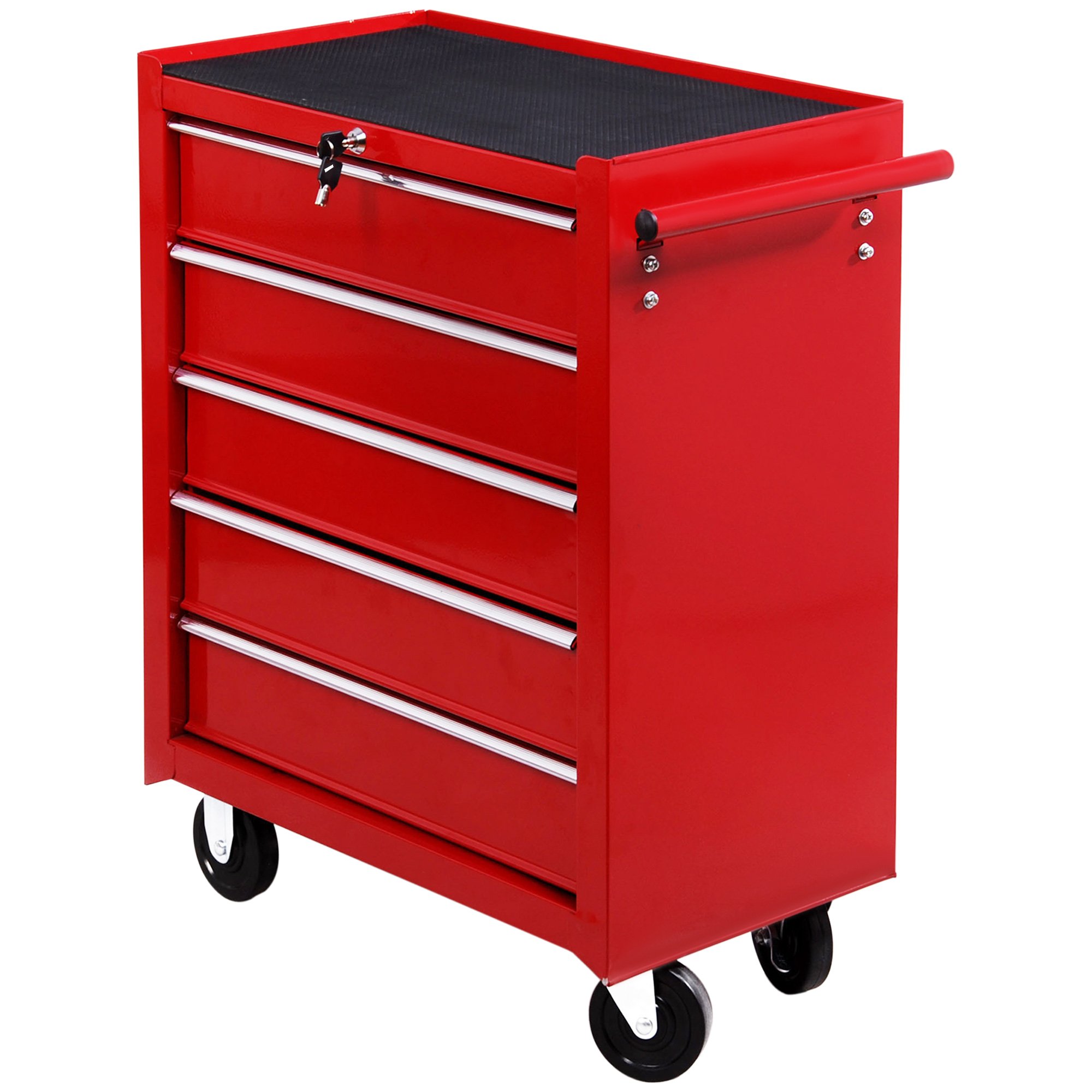 HOMCOM Lockable 5 Drawer Rolling Steel Tool Cabinet with Handle - Red