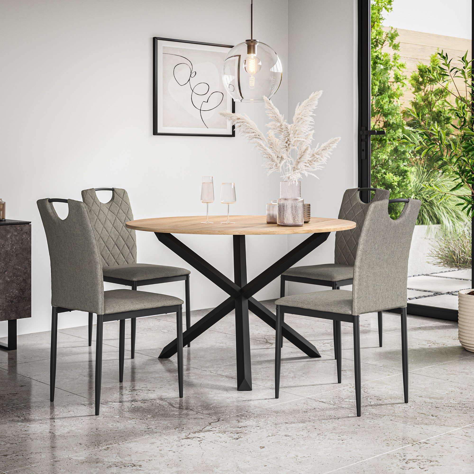 Furniture Online Malvern Monza Oak Table Dining Table & 4 Grey Chairs