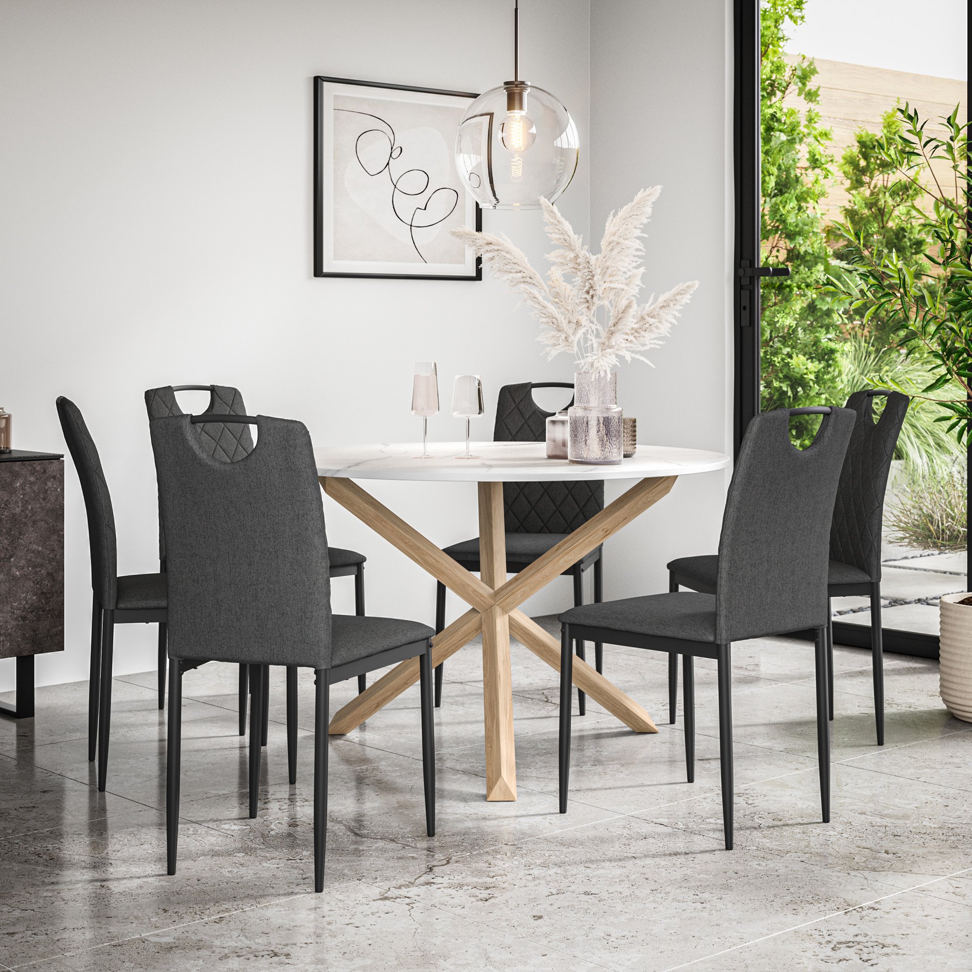 Furniture Online Malvern Monza Marble Top Dining Table & 6 Charcoal Chairs