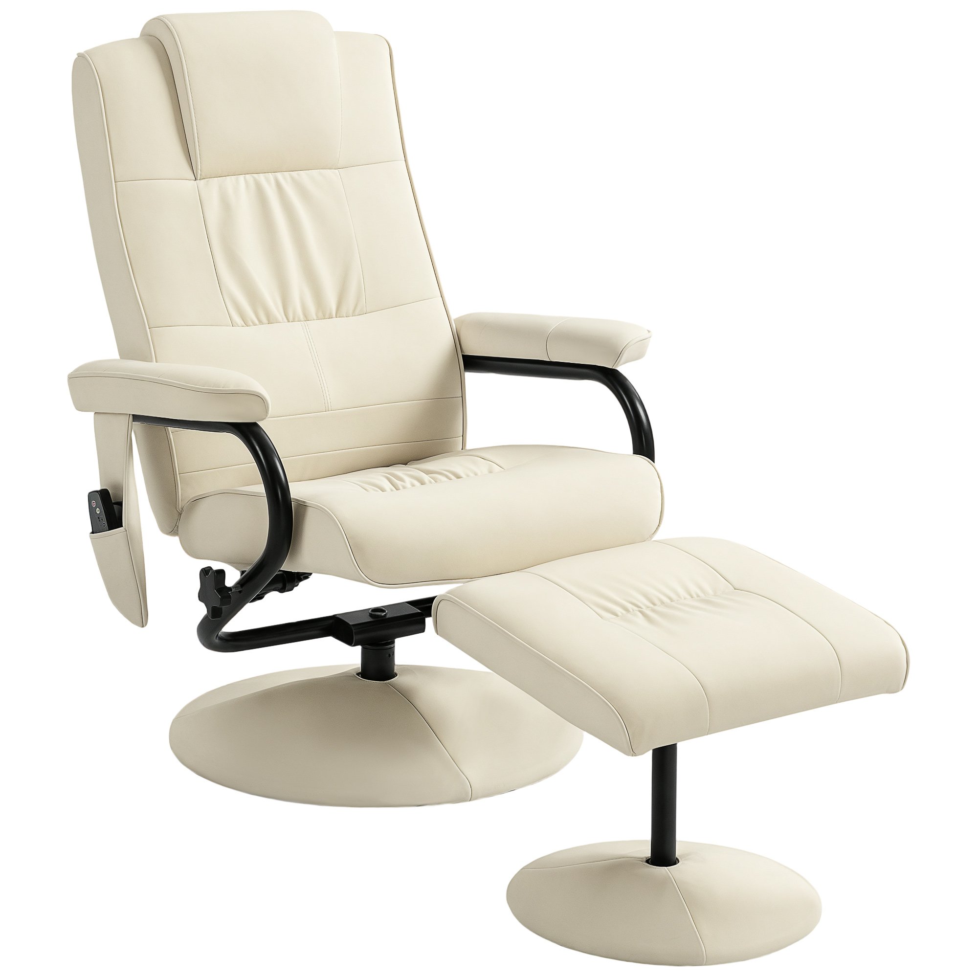 HOMCOM Faux Leather Swivel Recliner Chair with Footstool - Cream