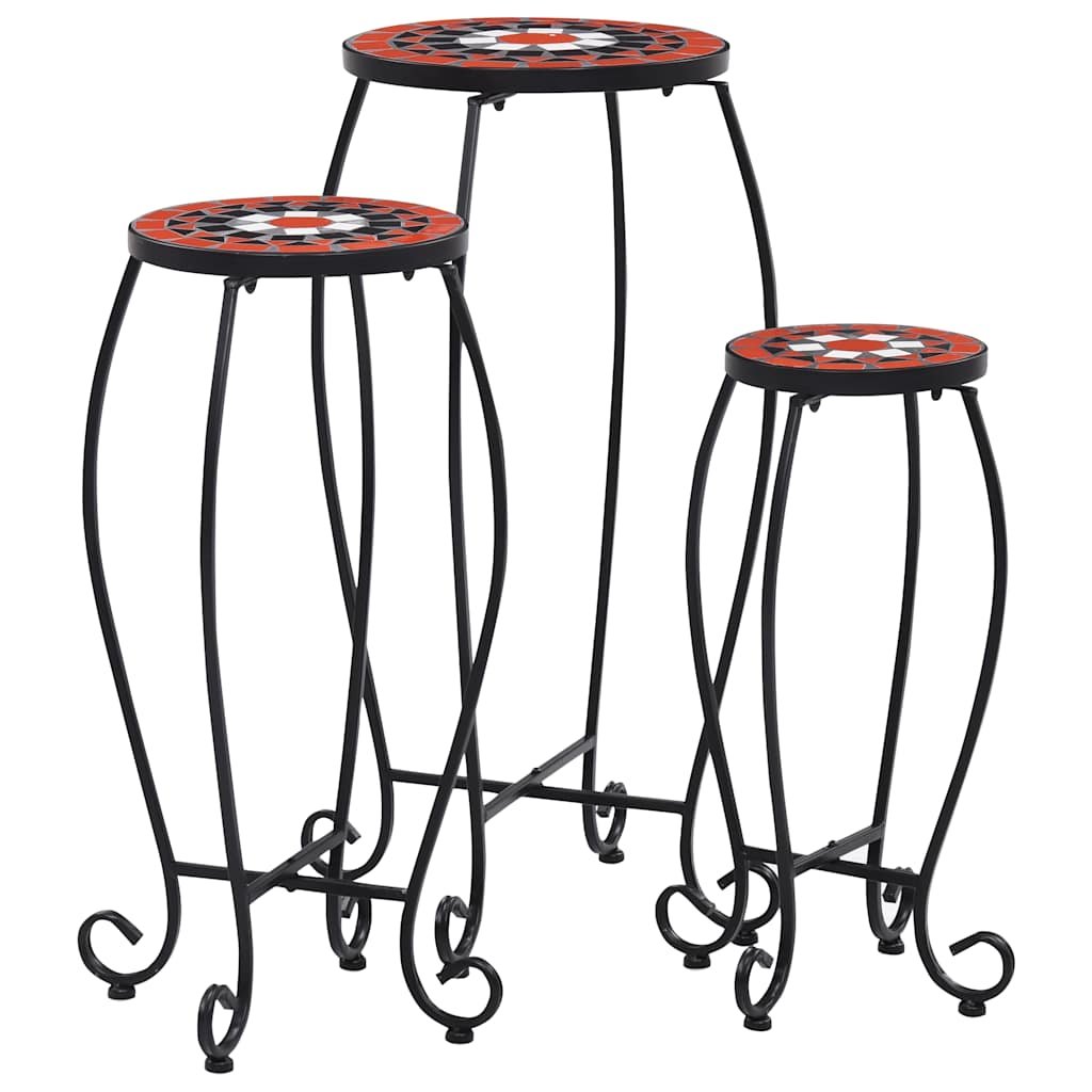 Walplus Pack of 3 Iron Plant Stand - Terracotta and White - 30 x 30 cm