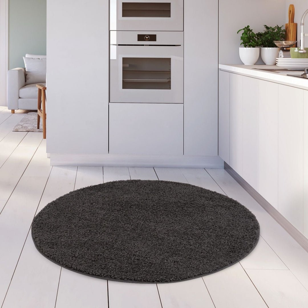 The Rugs Dark Grey Myshaggy Plain Round Shaggy Rug - 120cm