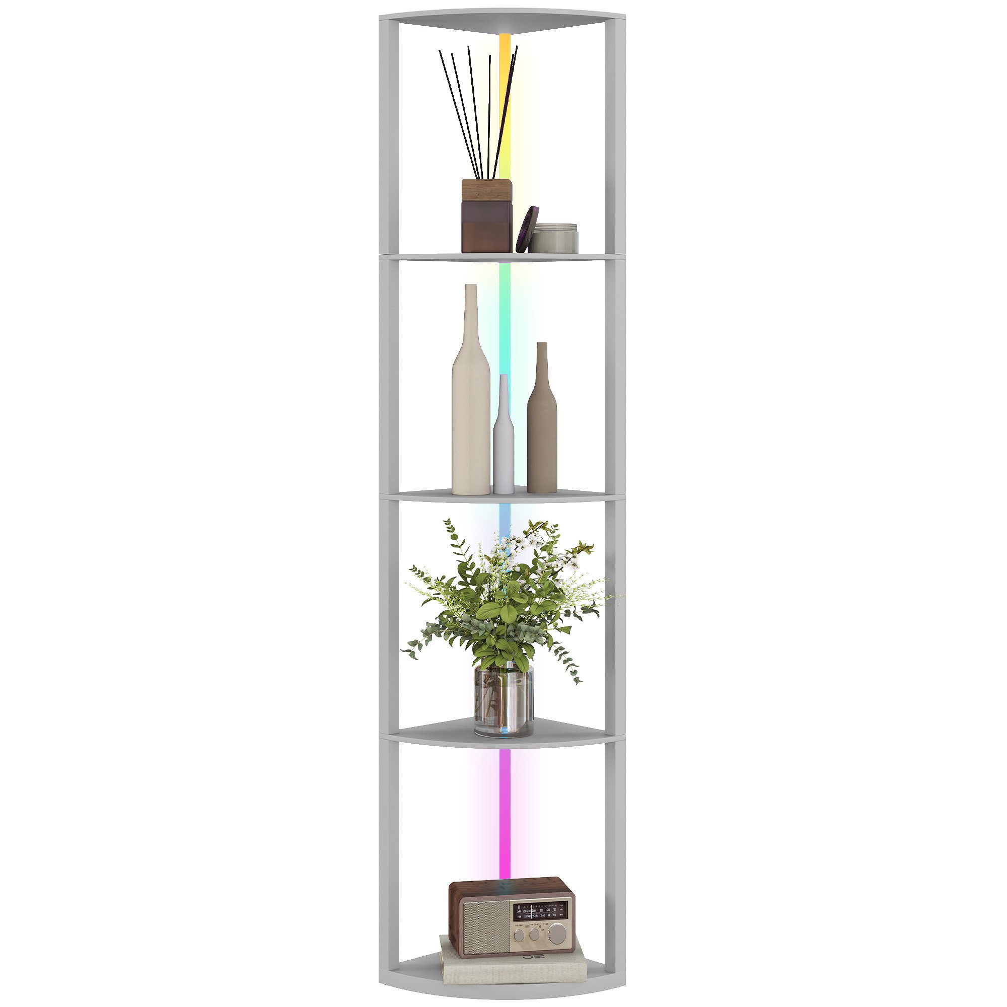 HOMCOM RGB LED 5 Tier Floor Lamp With Shelves - Grey