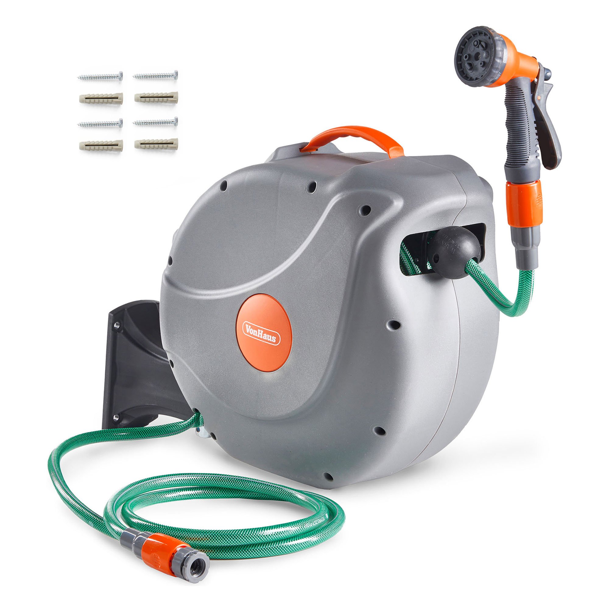 VonHaus 30m Wall Mounted Garden Hose Reel - Retractable