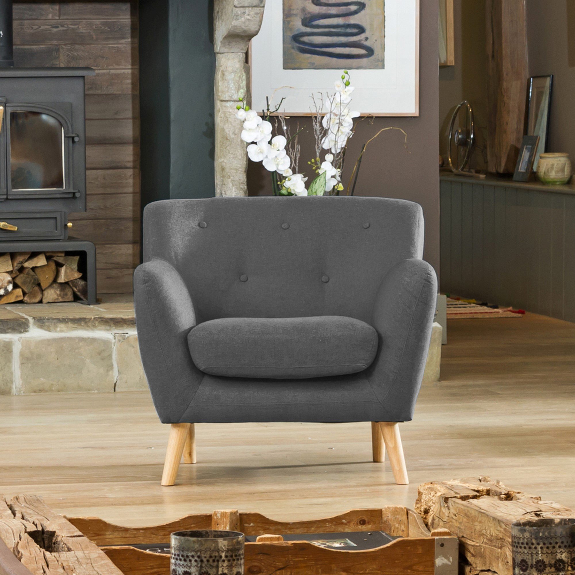 Artemis Home Lynwood  Fabric Armchair - Dark Grey