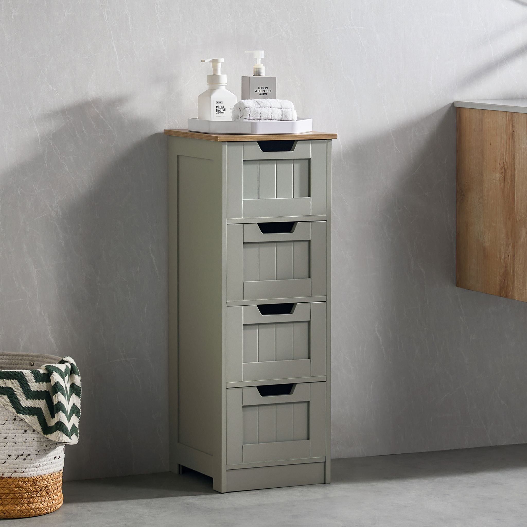 Bath Vida Priano 4 Drawer Freestanding Unit - Grey and Oak