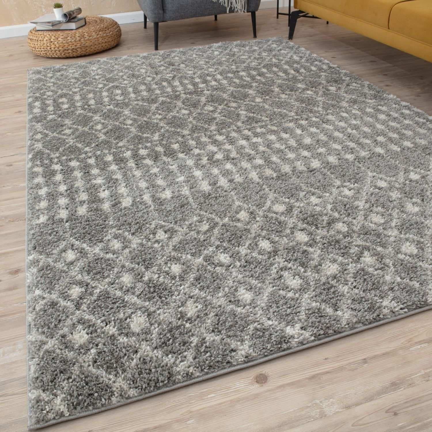 The Rugs Grey Moroccan Shaggy Tribal Rug - 60 x 110cm