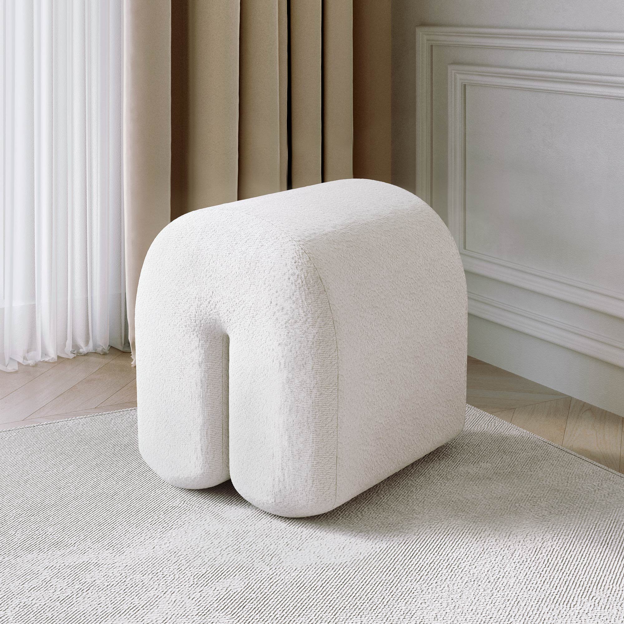 CARME Home Laurie Bouclé Stool - Ivory
