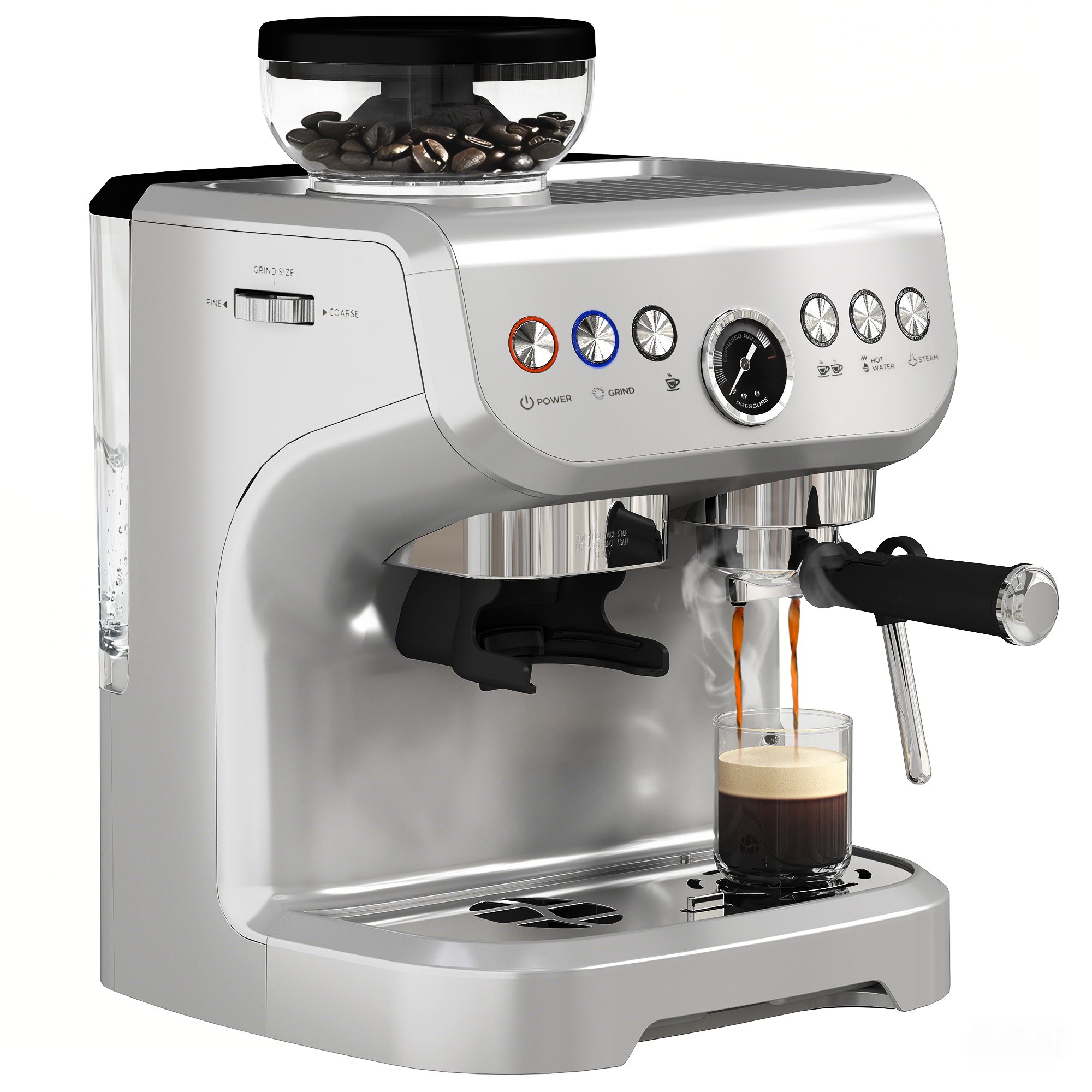 HOMCOM Espresso Machine with Integrated Bean Grinder and Steam Wand - Silver