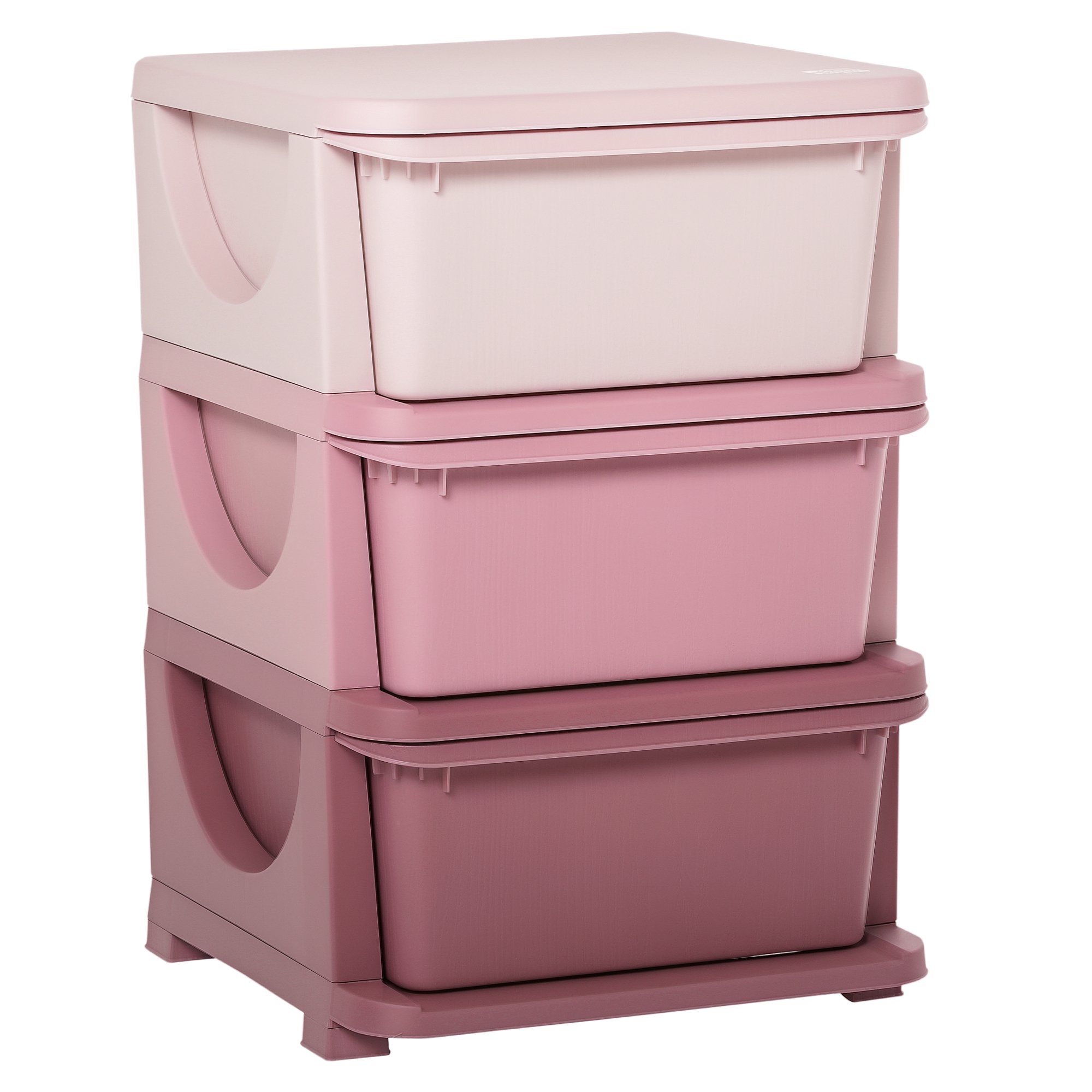 Homcom 3 Drawer 3 Tier Plastic Kids Storage Unit - Pink