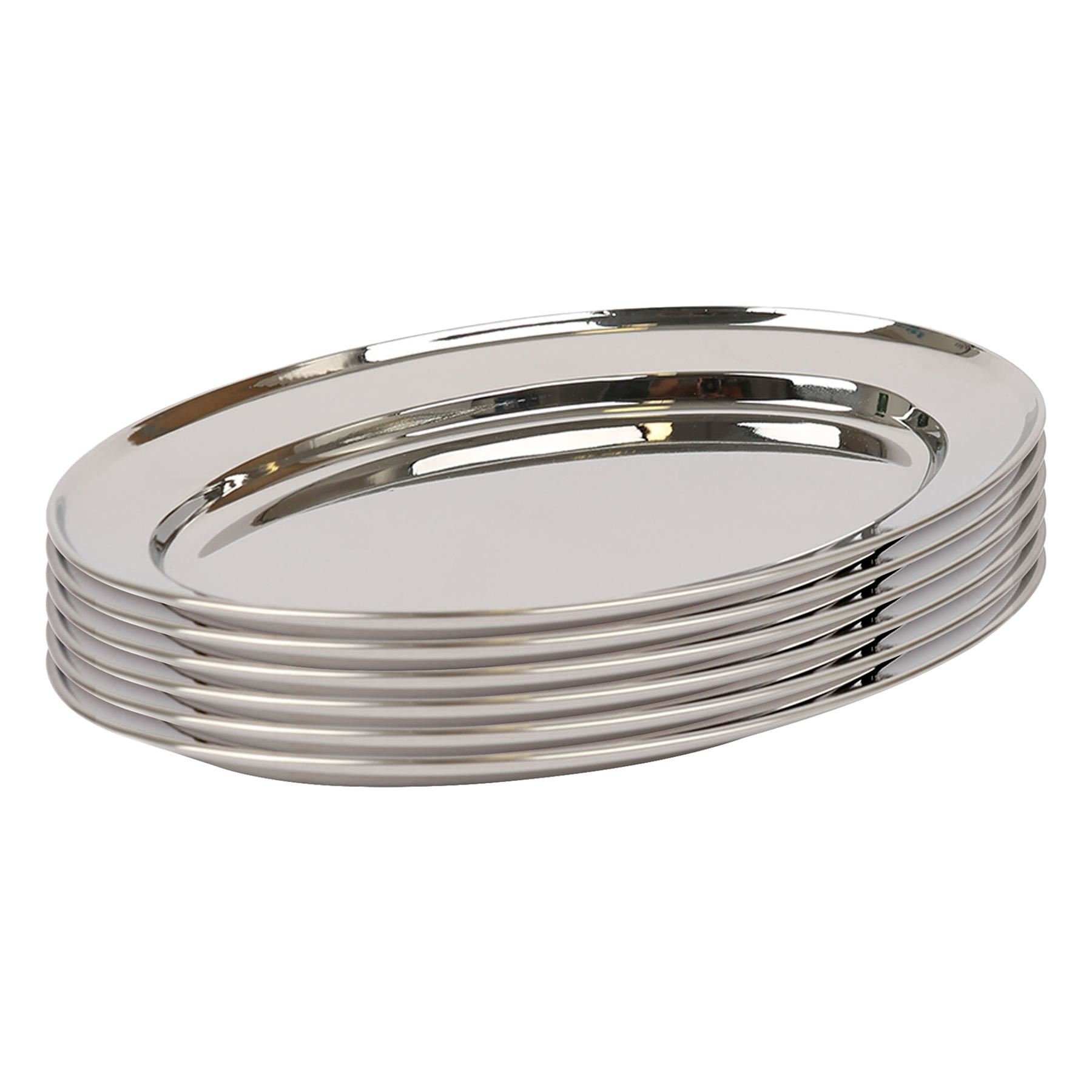 Argon Tableware Oval Stainless Steel Serving Platters - Set of 6