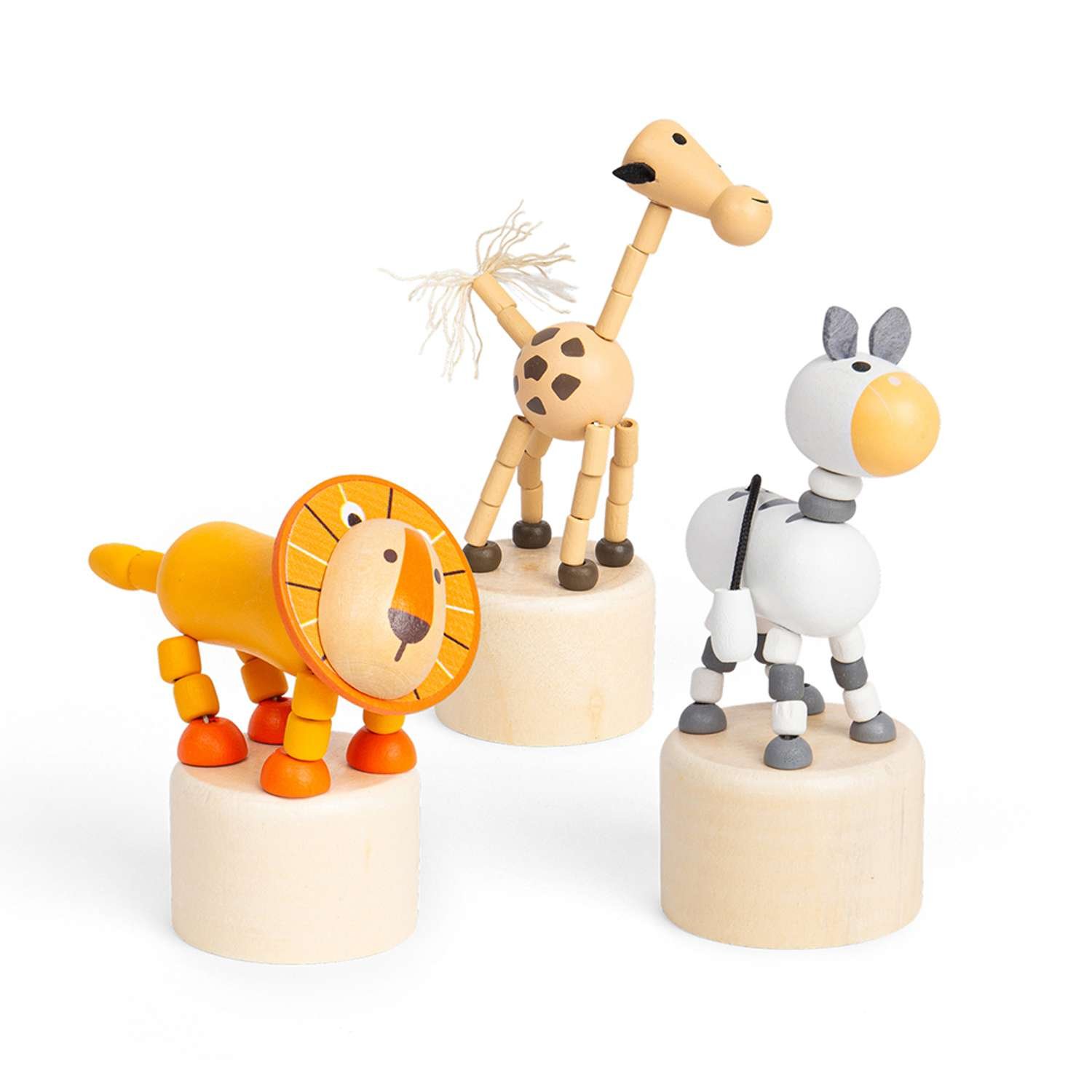 Bigjigs Toys Lion, Zebra and Giraffe Push Ups - 3 Years +