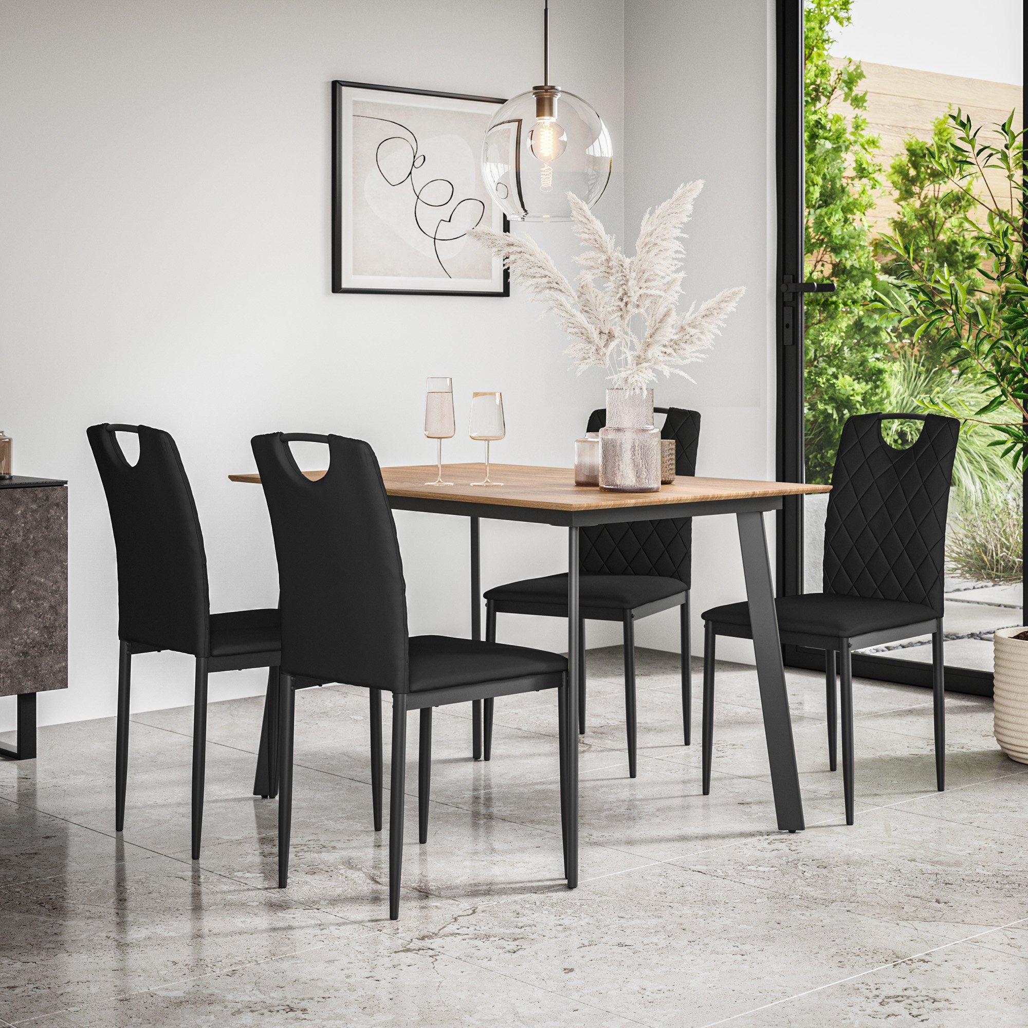 Furniture Online Haydon Monza Oak Effect Dining Table & 4 Black Chairs