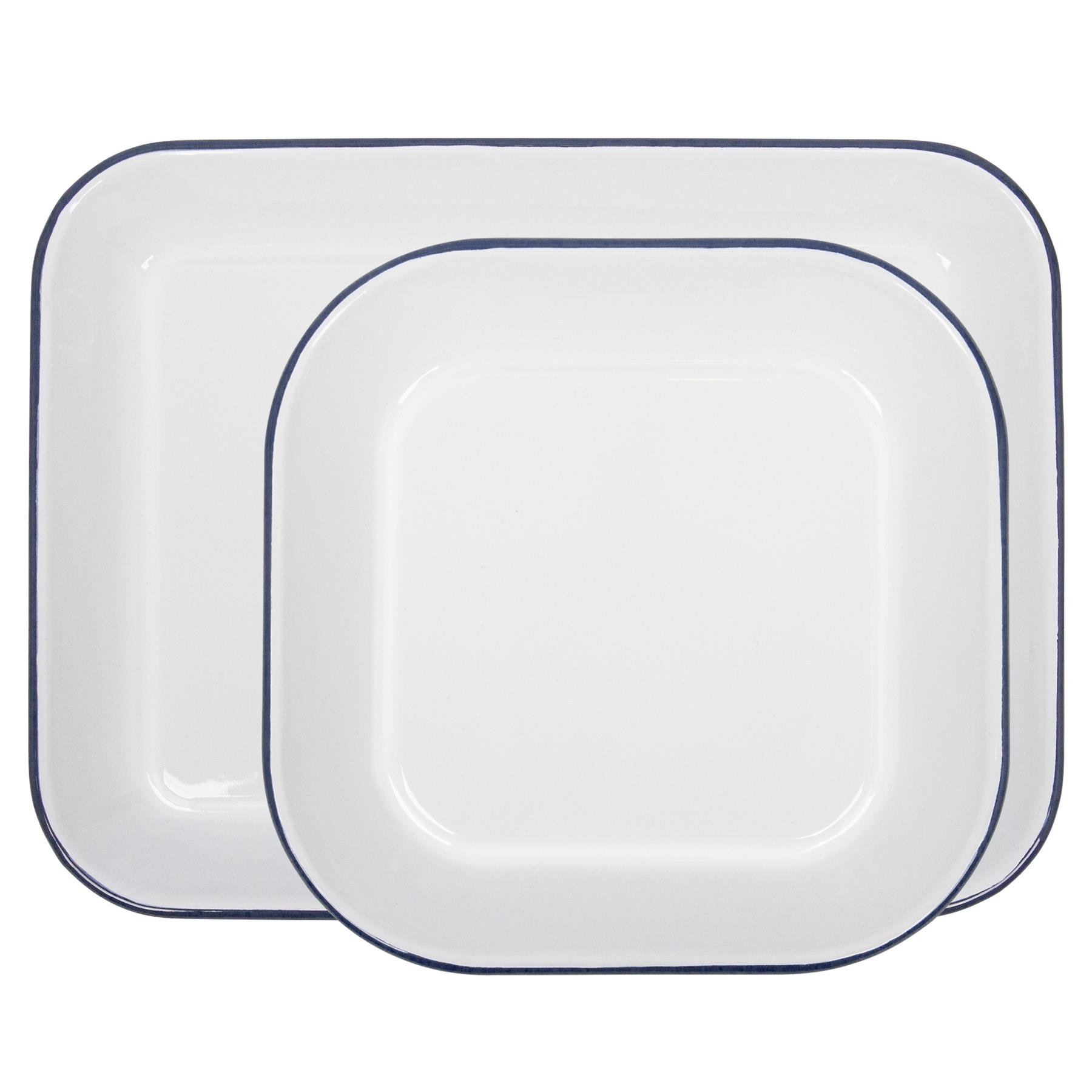 Argon Tableware 2pc White Rectangle Enamel Baking Tray Set - Blue