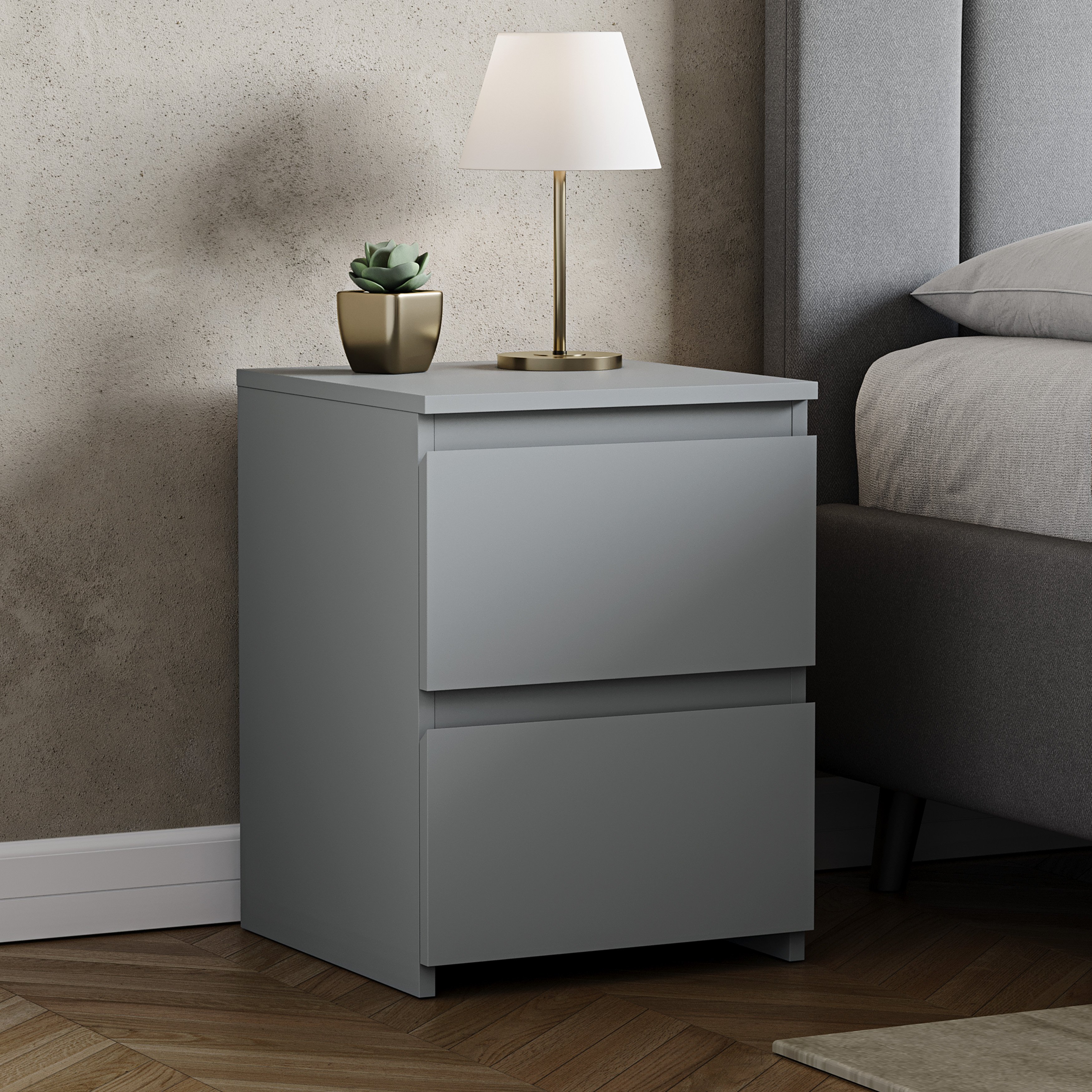 Vida Designs Denver 2 Drawer Large Bedside Chest - Grey