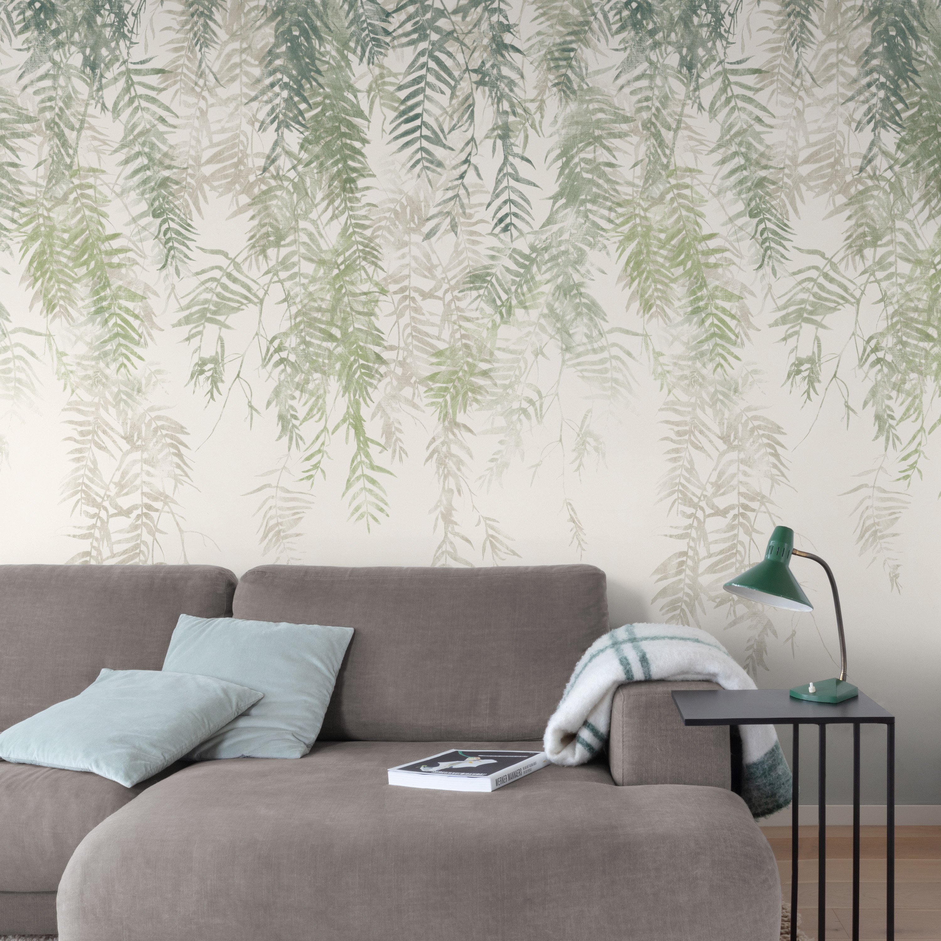 Grandeco Cascading Wisteria 3 Lane Repeatable Wallpaper Mural   - Green