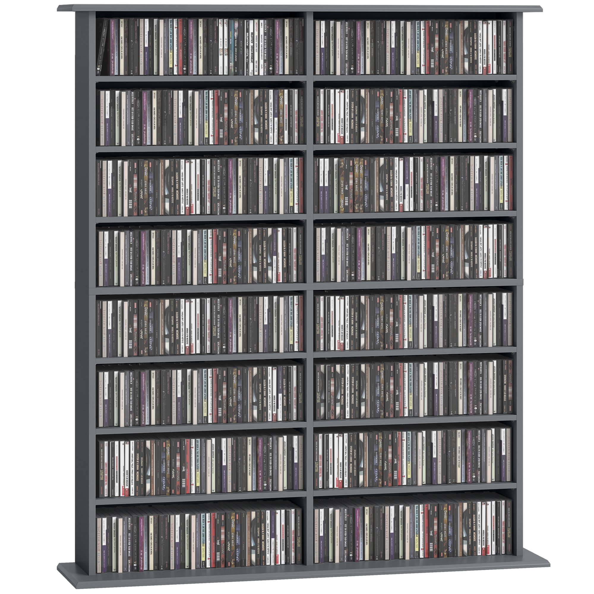 HOMCOM Wide 8 Tier Media Storage Shelf - Grey