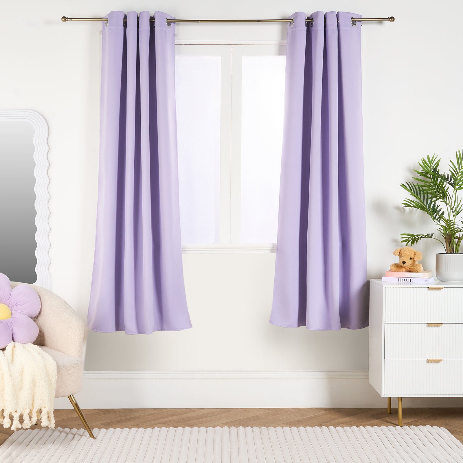 OHS Essentials Plain Eyelet Blackout Curtains 168 x 183cm - Lilac