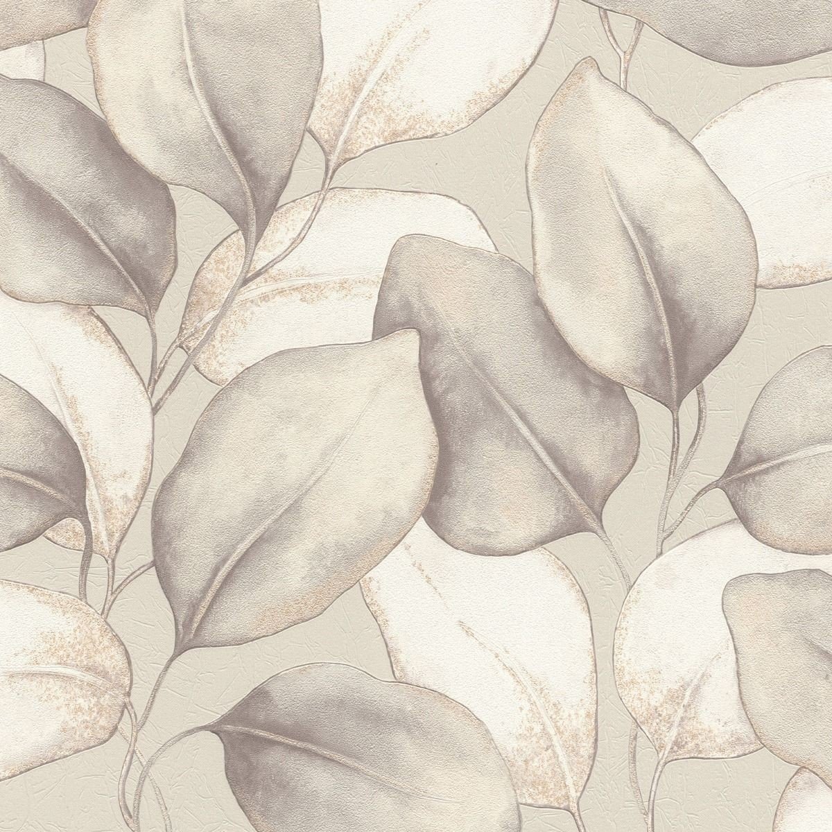 Rasch Opulenza Leaf Vinyl Wallpaper - Grey