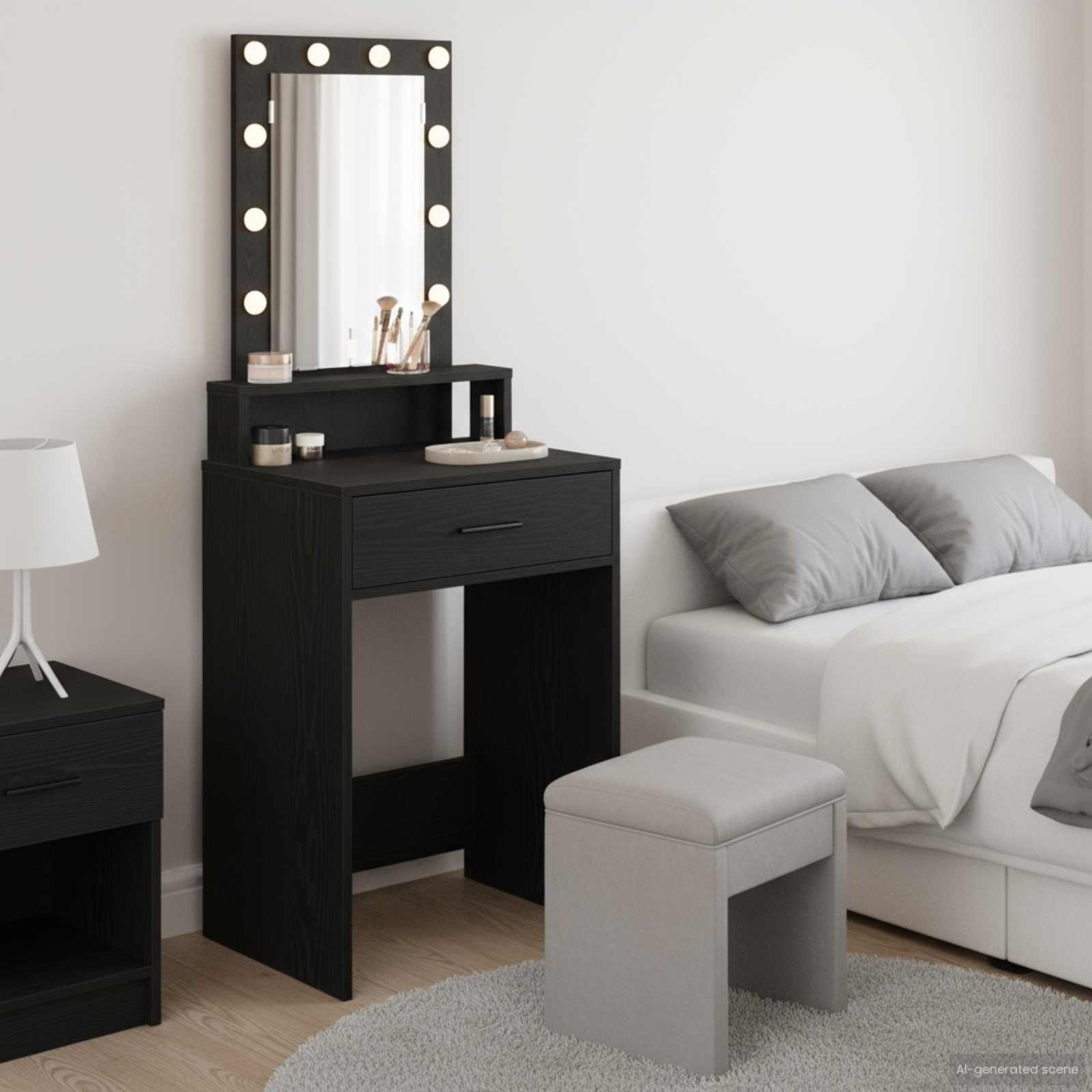 Walplus 1 Drawer Engineered Wood Dressing Table - Black - 50 x 41 x 140 cm