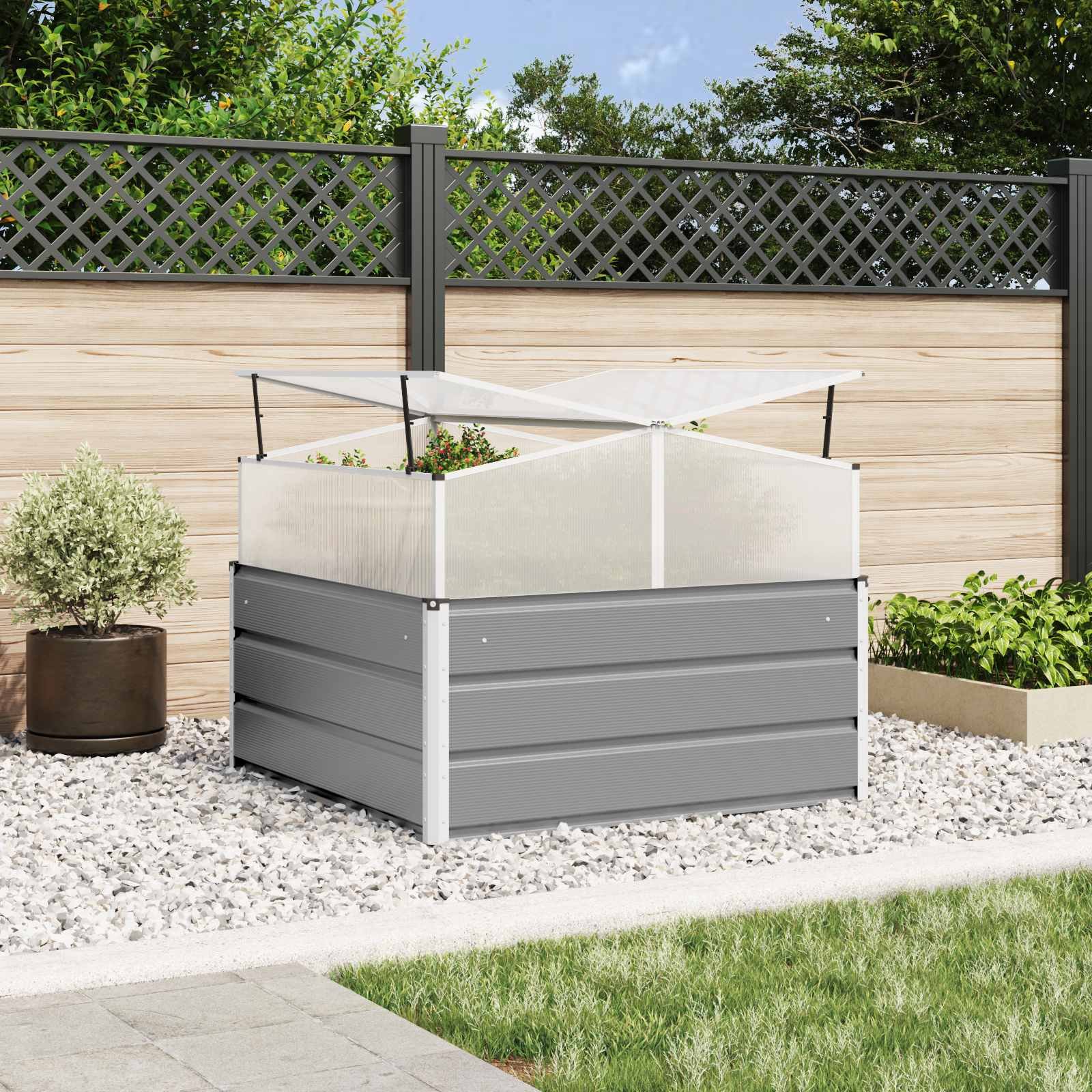 Walplus Galvanised Steel Garden Planter - Light Grey - 100 x 100 x 77 cm