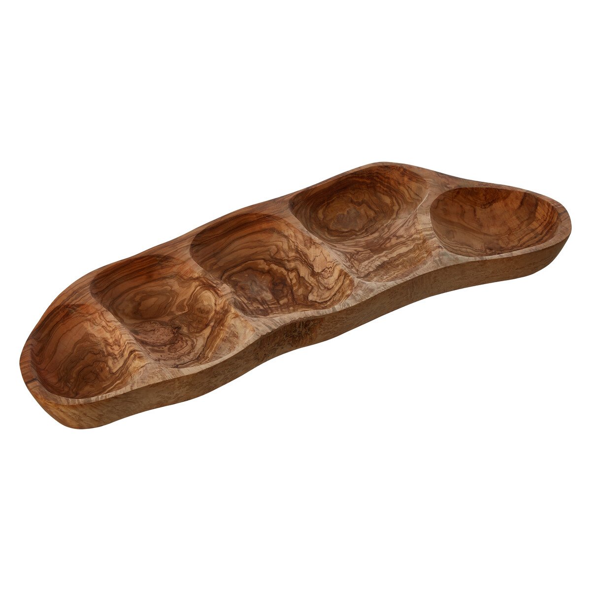 Orsina Kora Olive Wood Multi Section Antipasti Dish in Assorted Shapes - Brown