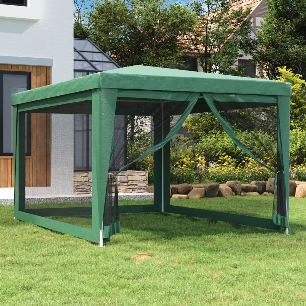 Walplus 3 x 4 m HDPE Party Tent with 4 Mesh Sidewalls - Green