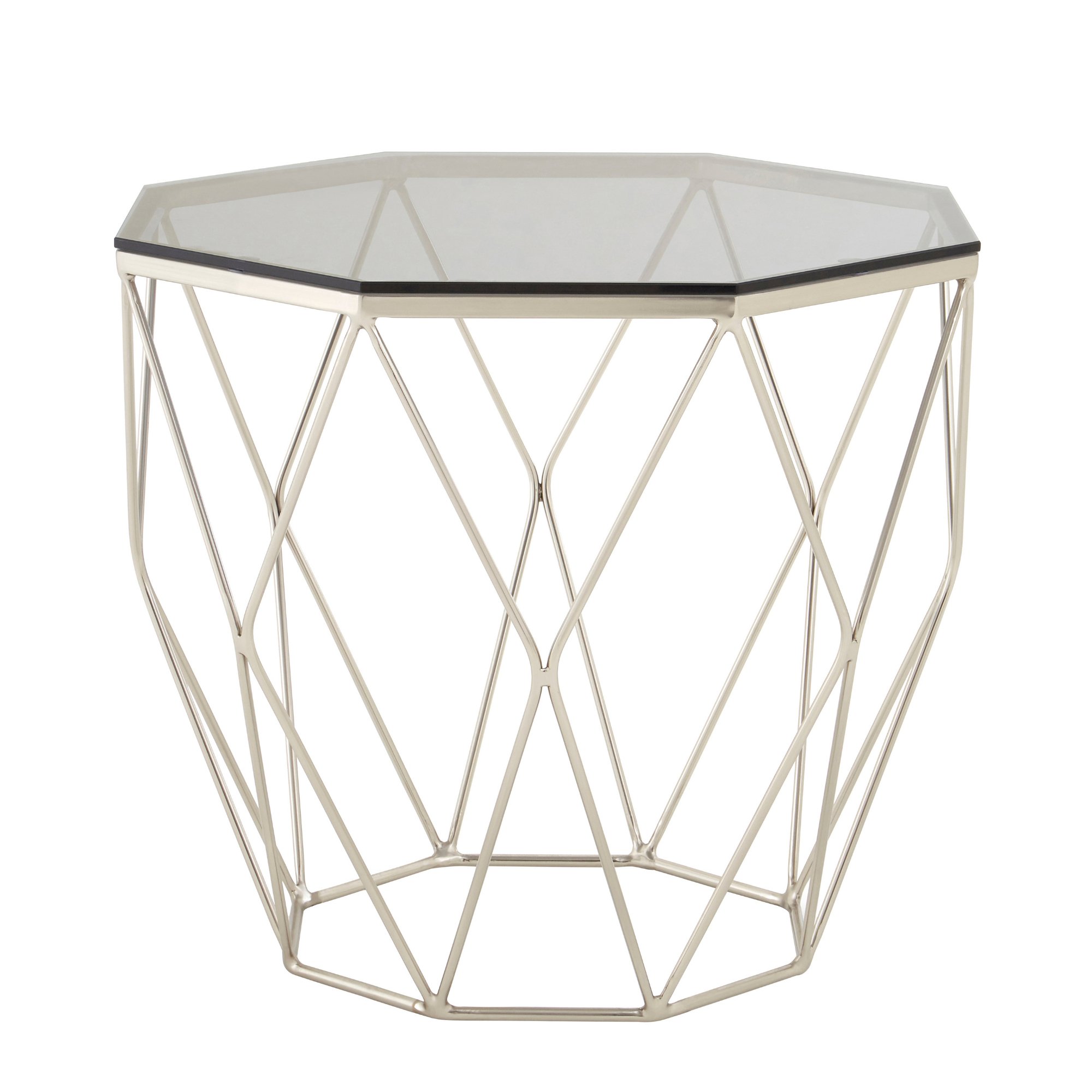 Orsina Allure Octagonal End Table – Grey & Brushed Nickel