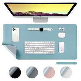 Desiretech Reversible Faux Leather Desk Mat - 43 x 89cm - Light Blue & Silver