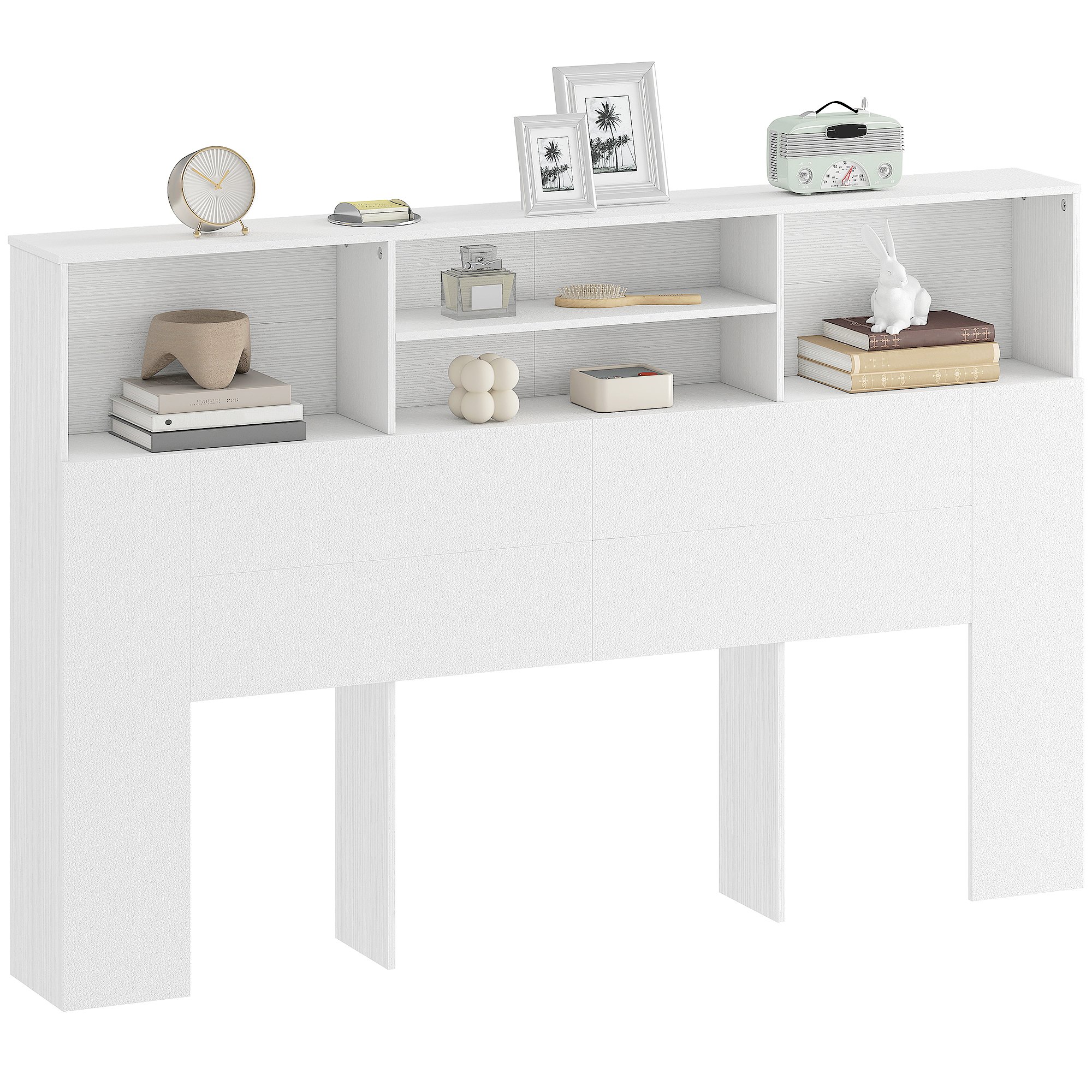HOMCOM 5ft King Size Headboard with Storage and 4 Open Compartments - White