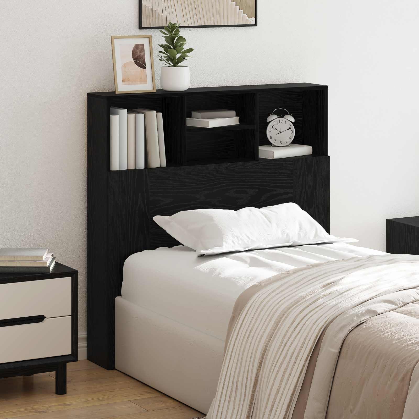 Walplus Engineered Wood Headboard Cabinet - Black Ash - 100 x 19 x 103.5 cm