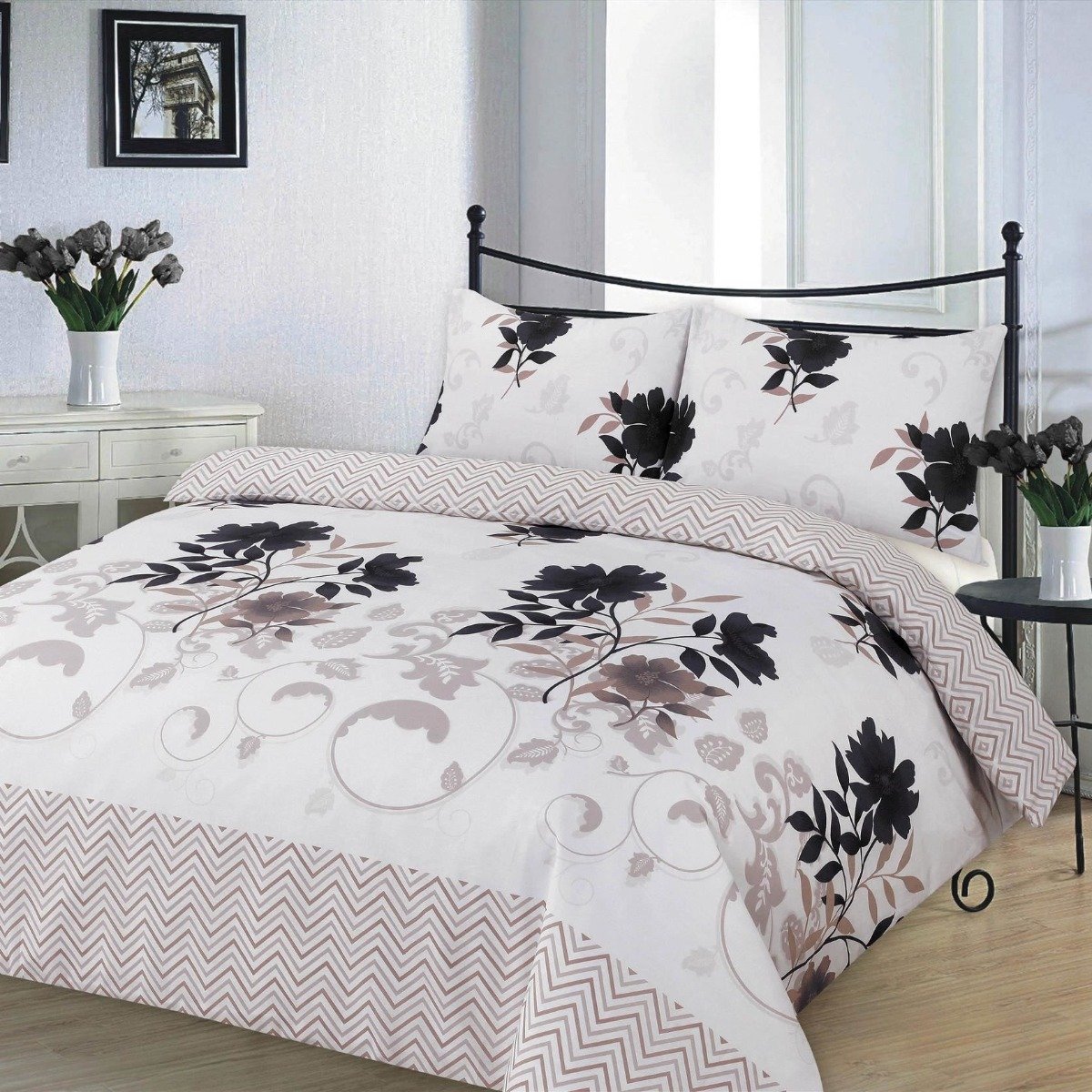 HomeSpace Direct Bethany Black Duvet Cover Set - Single