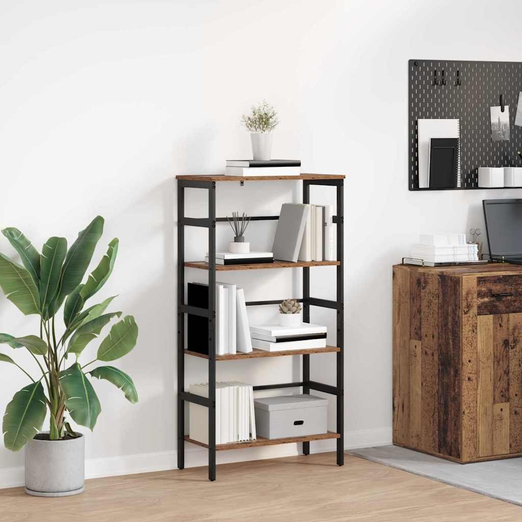Walplus 3 Tier Steel Bookshelf - Dark Wood - 60 x 29.5 x 115 cm