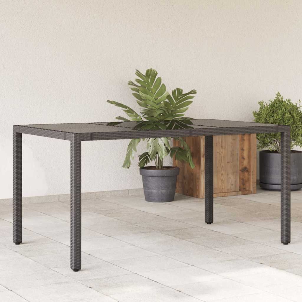 Walplus Poly Rattan Garden Table with Glass Top - Black - 150 x 90 x 75 cm