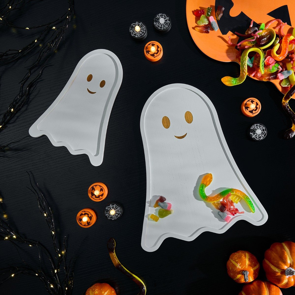 OHS 2 Pack Halloween Ghost Bamboo Serving Boards - White