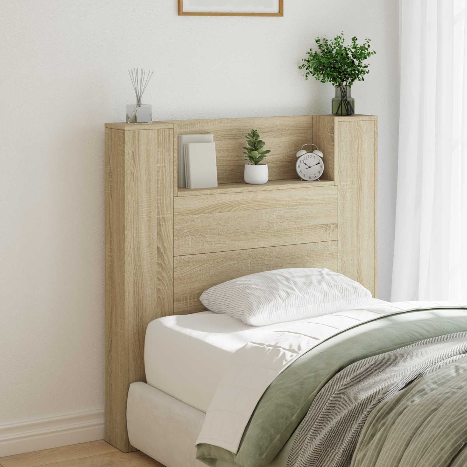 Walplus Wood LED Storage Headboard - Light Oak - 100 x 16.5 x 103.5 cm