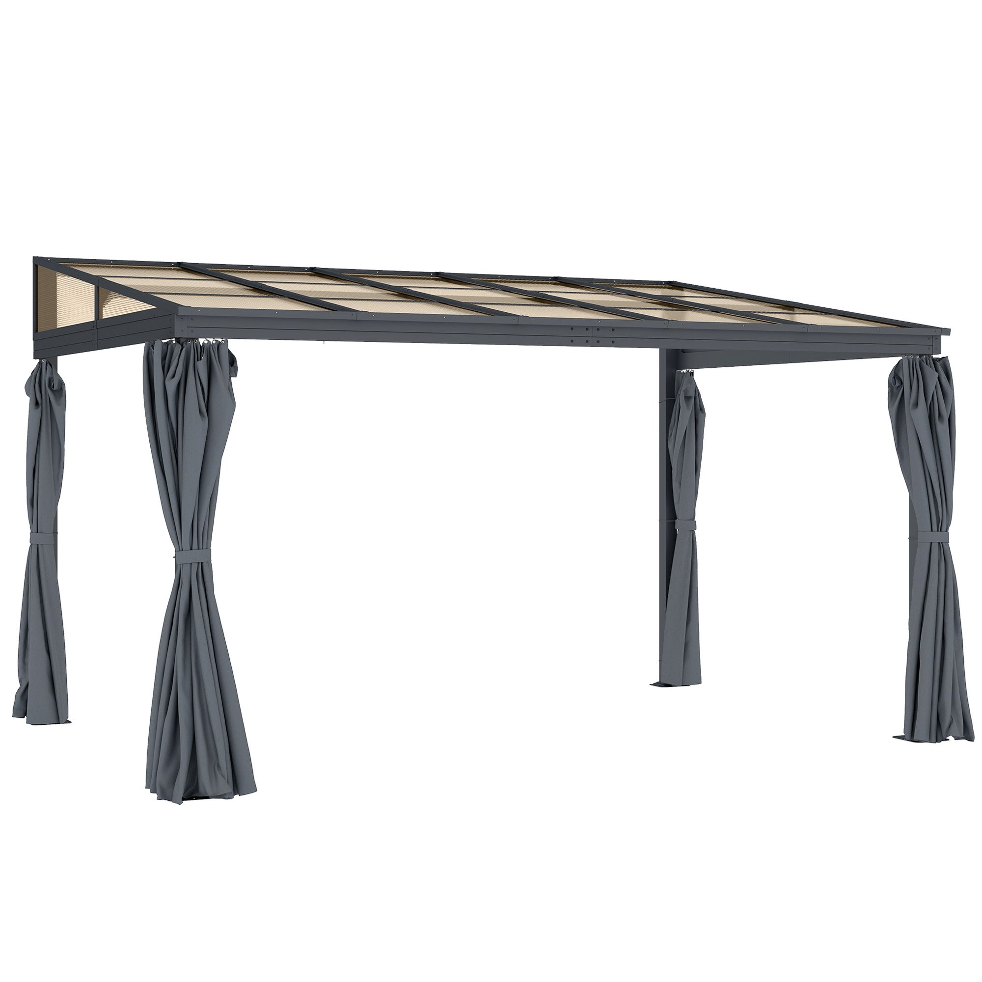 Outsunny Aluminium Polycarbonate Roof Lean-to Gazebo – Grey