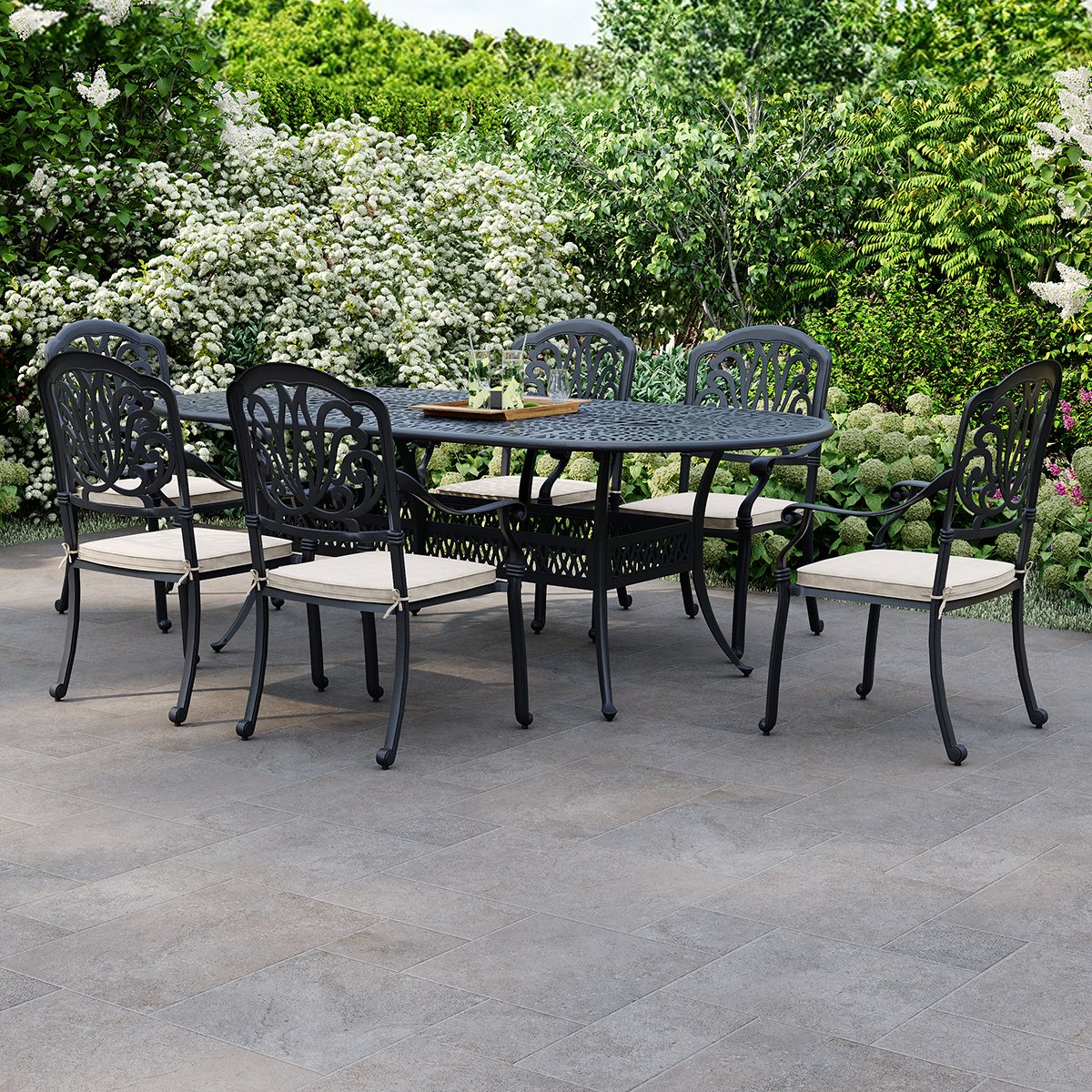 Charles Bentley Aluminium 7 Piece Outdoor Dining Set - Black