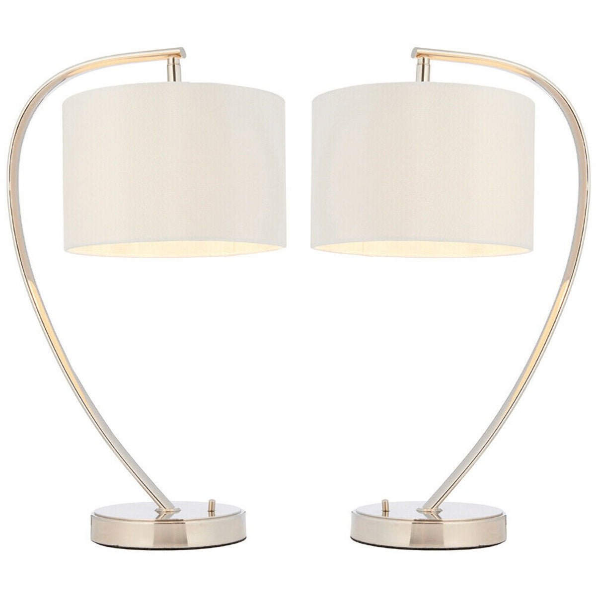 Loops Direct Pack of 2 Steel and Fabric Table Lamp - Nickel and White