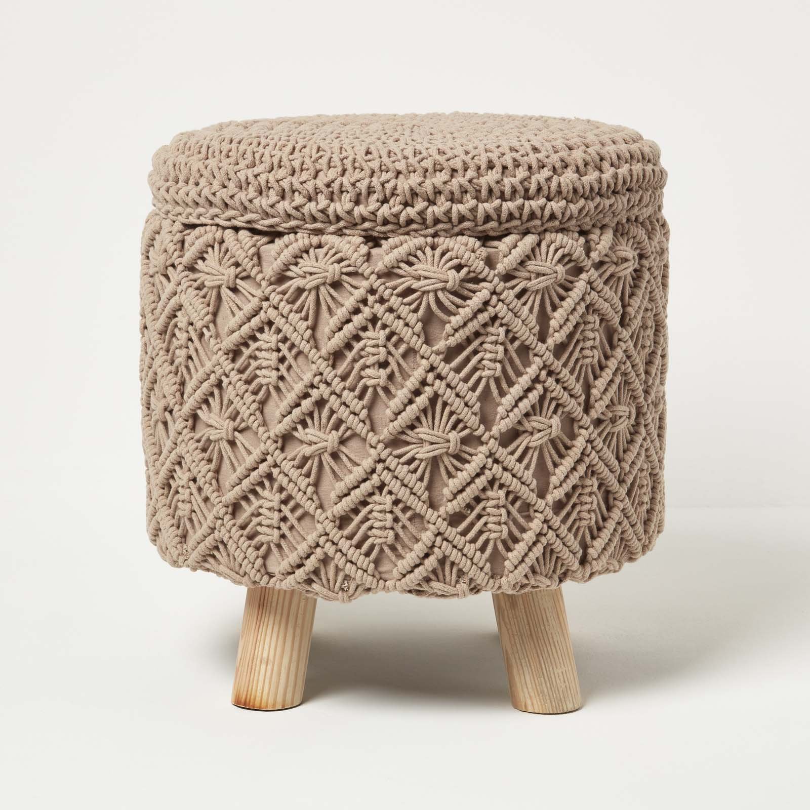 Homescapes Indy Macrame Storage Footstool – Brown