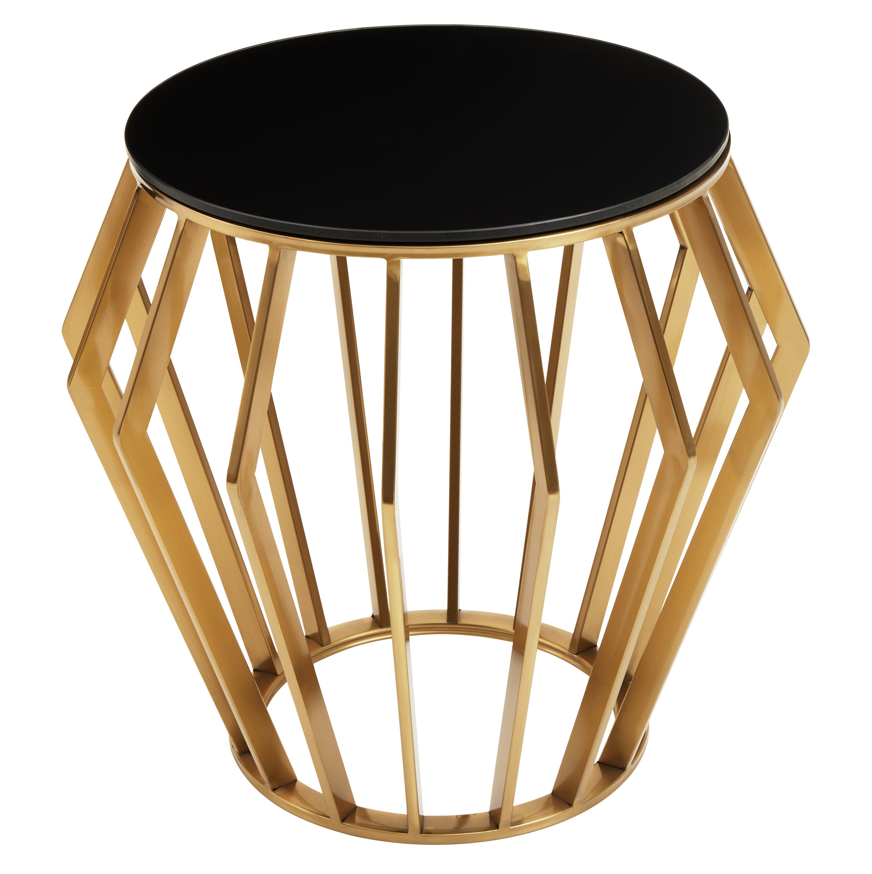 Orsina Ackley Round Side Table with Glass Top – Gold & Black