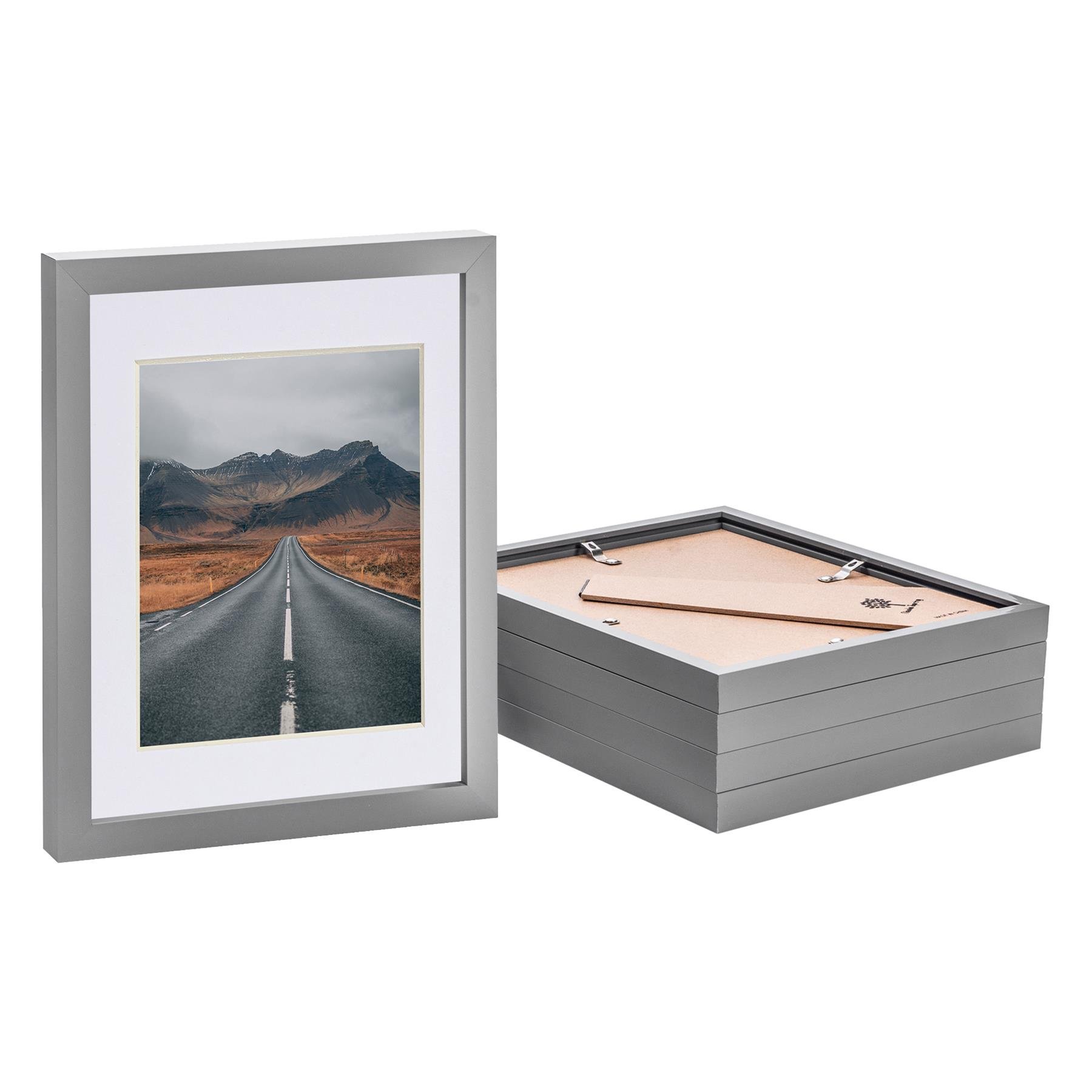 Nicola Spring 8 x 10" Photo Frames with 5 x 7" White Mount (5x) - Grey