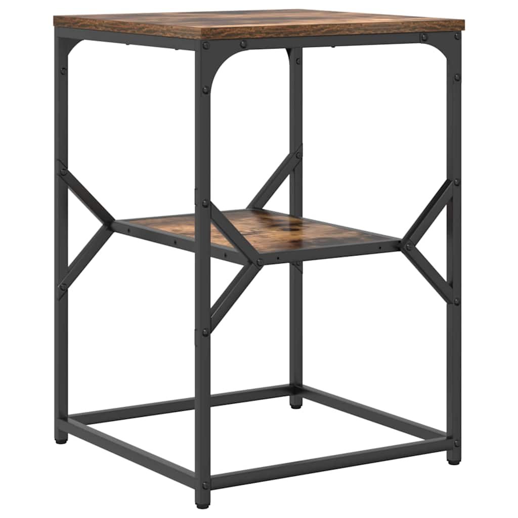Walplus Engineered Wood and Steel Side Table - Smoked Oak - 41 x 40 x 60 cm