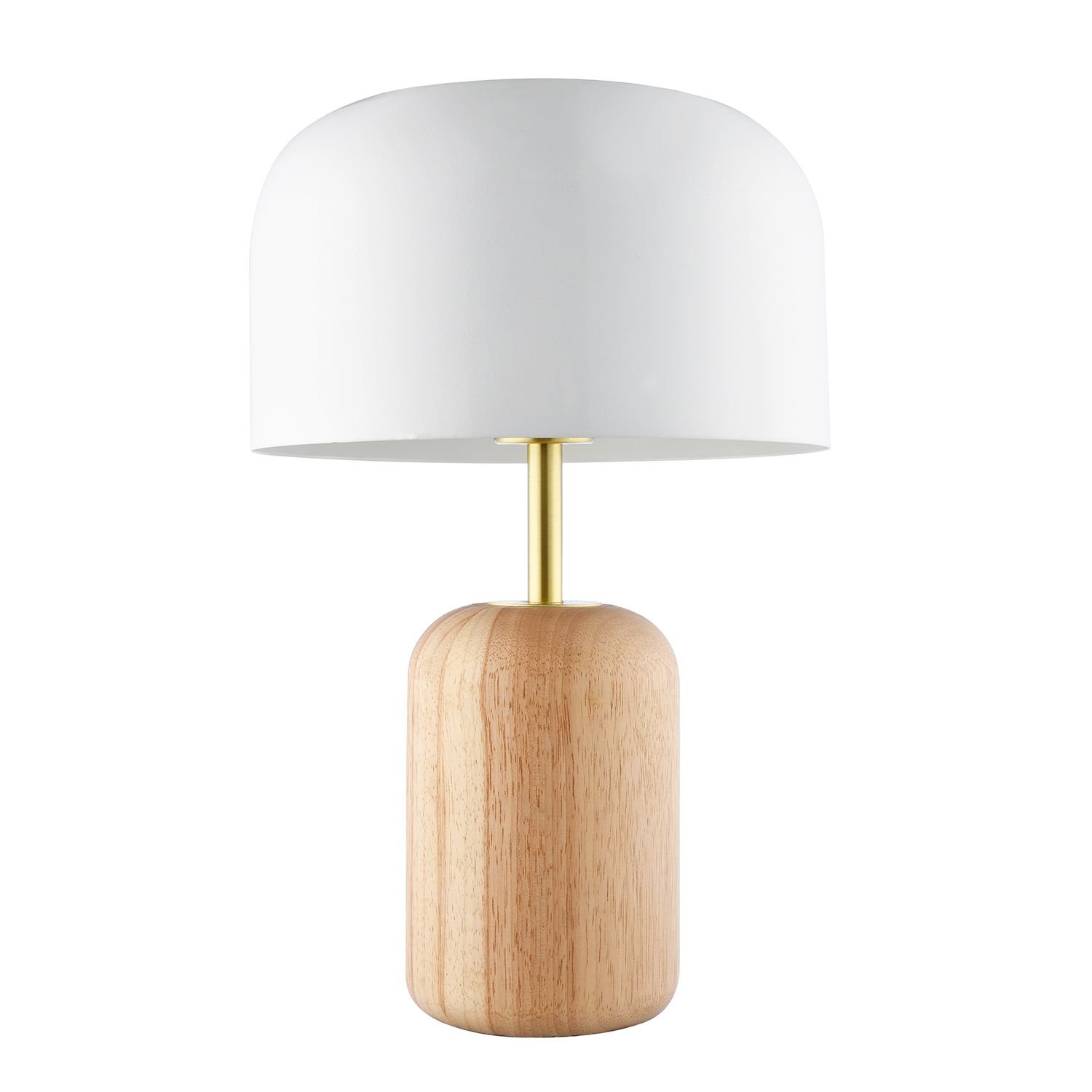 Happy Homewares Brown Wooden with White Gloss Domed Metal Table Lamp - 25cm