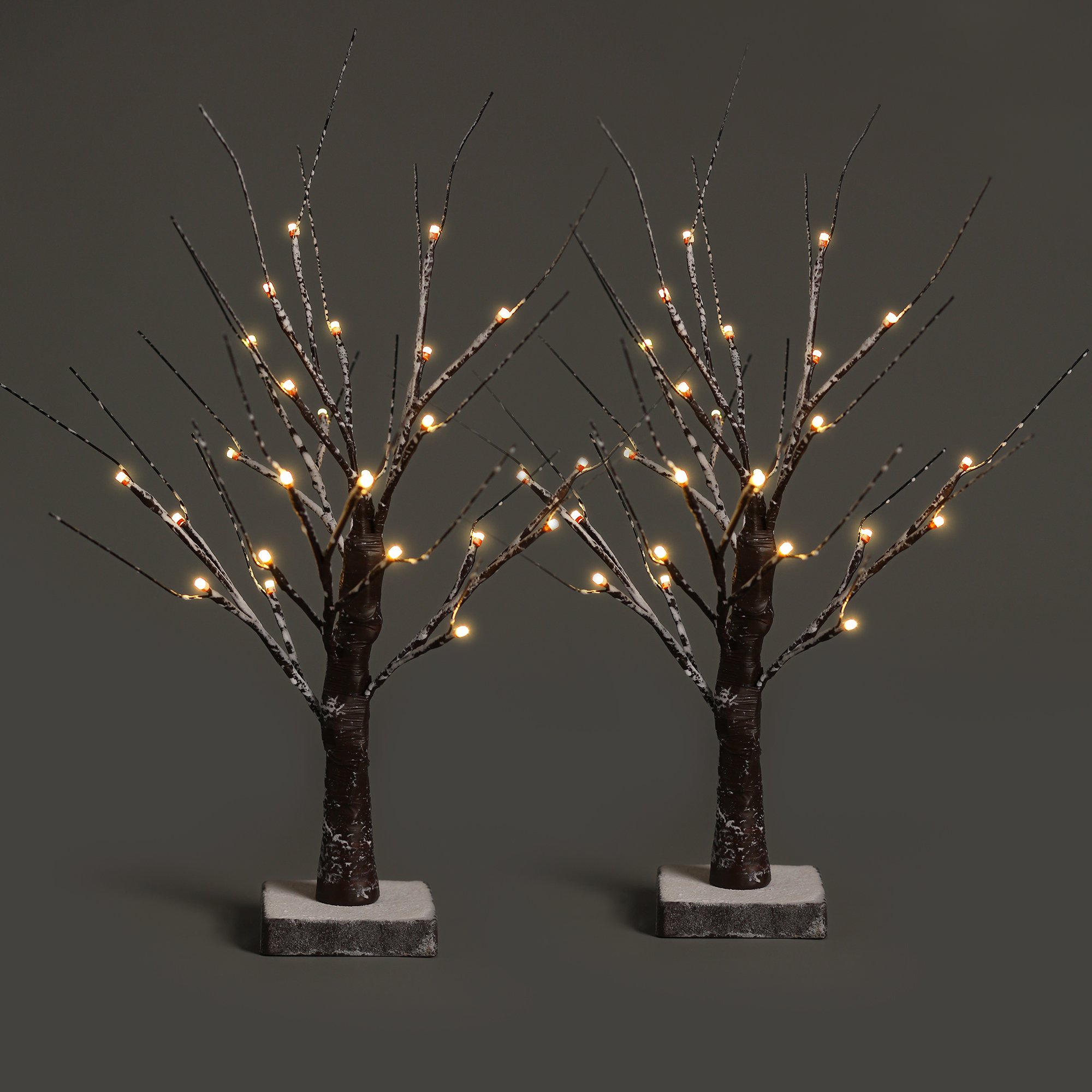 NETTA Brown Pre-Lit Birch Twig Trees with 24 Warm White LEDs - Set of 2