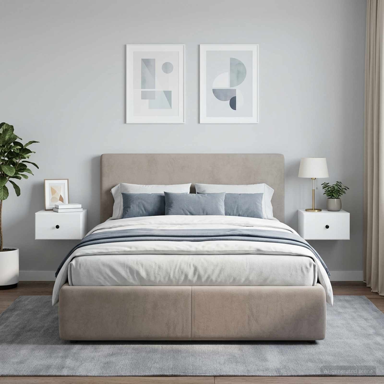 Walplus Pack of 2 Wall Mounted Bedside Unit - White - 34.5 x 33 x 20 cm