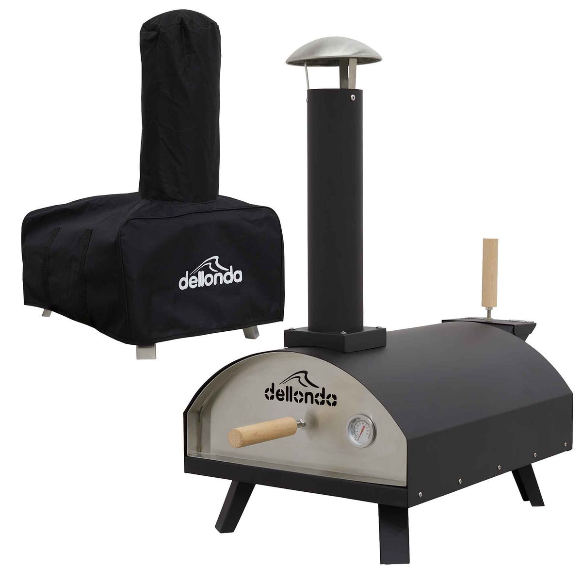 Dellonda Portable Wood-Fired Pizza Oven with Peel & Cover/Carry Bag - Black