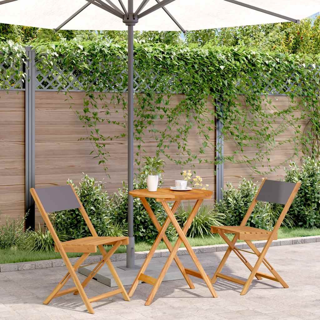 Walplus 3 Piece Solid Acacia Wood Folding Bistro Set - Anthracite - 60 x 75 cm