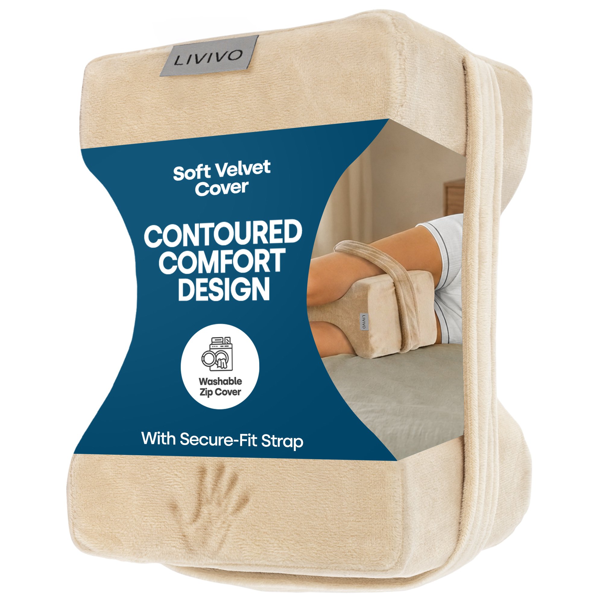 LIVIVO Ergonomic Fleece Knee Support Leg Pillow - Beige