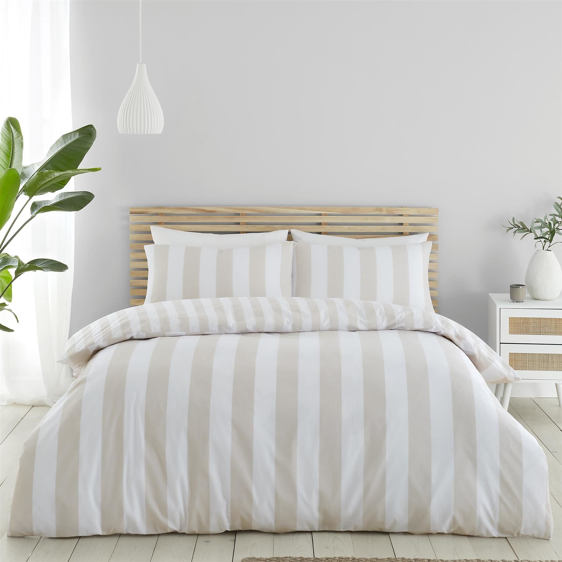 Catherine Lansfield Cove Stripe Duvet Cover Set - Double - Natural